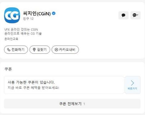 카카오톡 채널 씨지인(CGiN) 화면